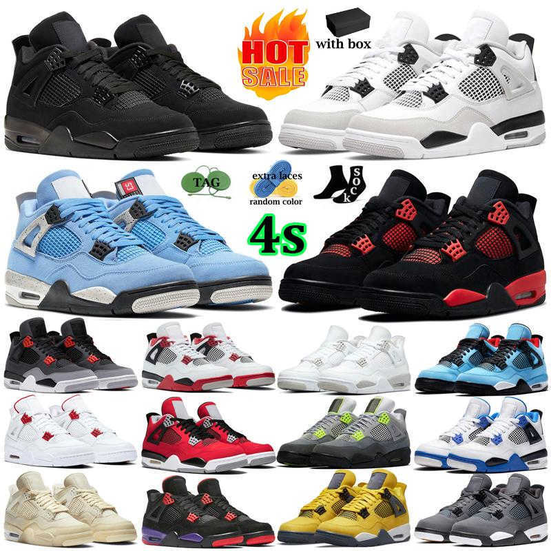 

With Box Jumpman 4 Basketball Shoes Men Women 4S Sneaker Military Black Cat Fire Red Thunder Sail White Oreo Pure Money Dark Mocha, 42