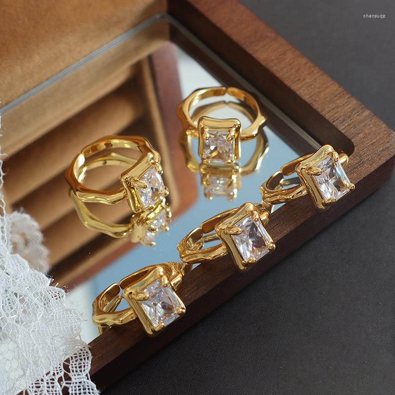 

Wedding Rings Fashion Gold Ring For Women Dazzling Square Zirconia Luxury Lady Accessories Set Trendy Delicate Bridal Jewelry