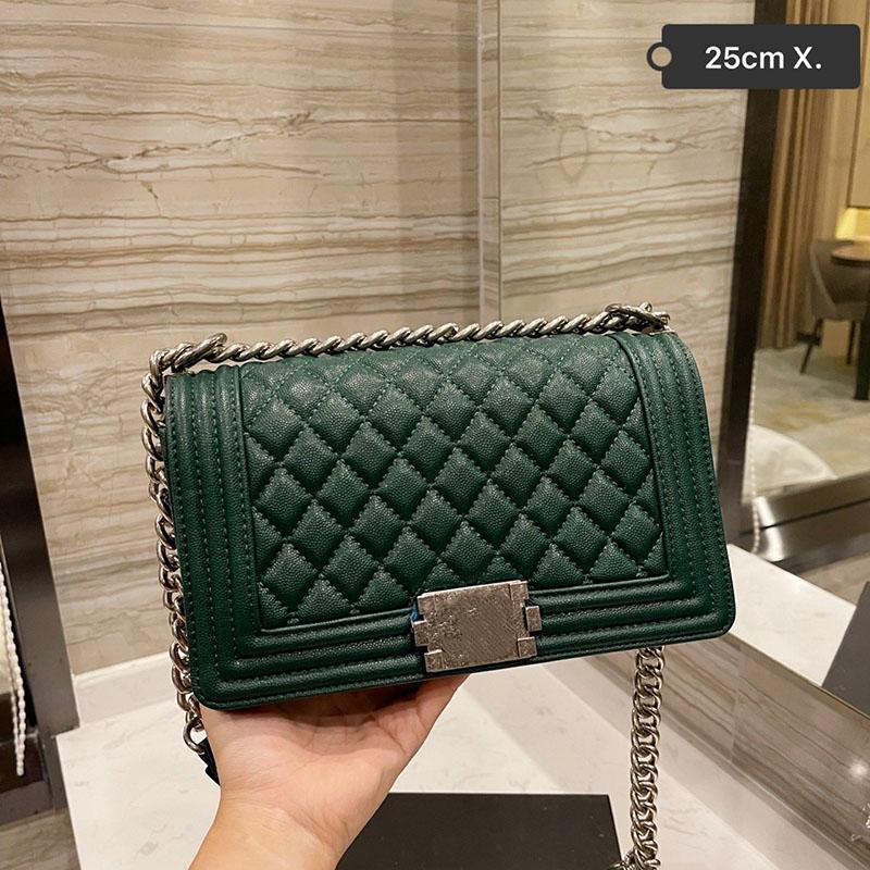 

New Classic Single Falp Boy Bags Distressed Hardware Quilted Matelasse Chain Large Capacity Womens Famous Luxury Designer Calfskin Handbags 25C, Box