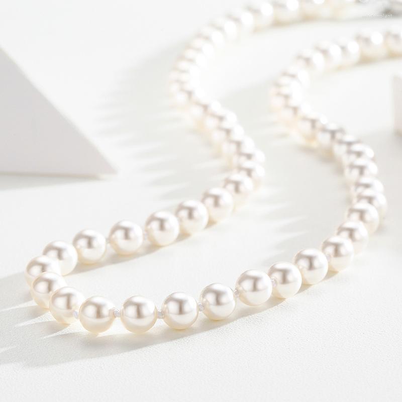 

Chains 42cm 6mm 8mm 925 Sterling Silver White Faux Pearl Beaded Short Chocker Necklace Women Men Jewelry Kolye Collares Ketting Hiphop