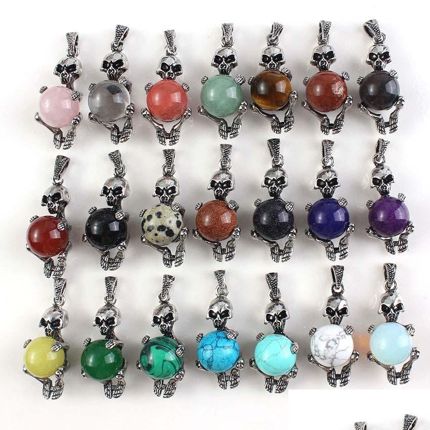 

Charms 16Mm Natural Gem Stone Charms Skl Skeleton Pendants Opal Crystal Rose Quartz Diy Necklaces Jewelry Making Wholesale Drop Deliv Dhr3K