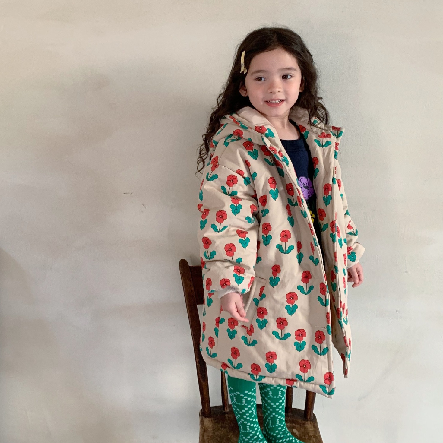 

Jackets Spring Winter Arrival Girls Long Sleeve Floral Coat Kids Jacket 221010, Beige