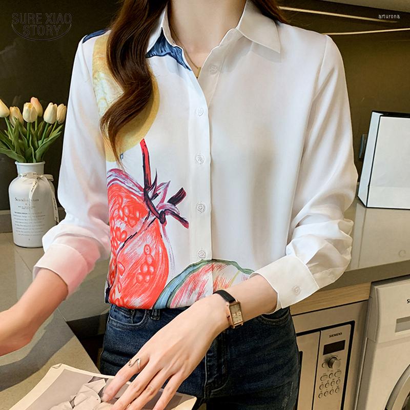 

Women' Blouses Office Long Sleeve White Women Shirts Fashion Printing Chiffon Blouse Tops Button Up Female Clothing Blusas 16524