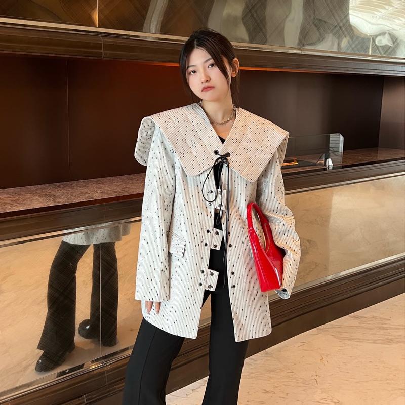 

Women' Suits Women' Spring BlazerDetachable Navy Collar Jacquard Blazer Casual Lady Unique Blazers Female Outerwear, White