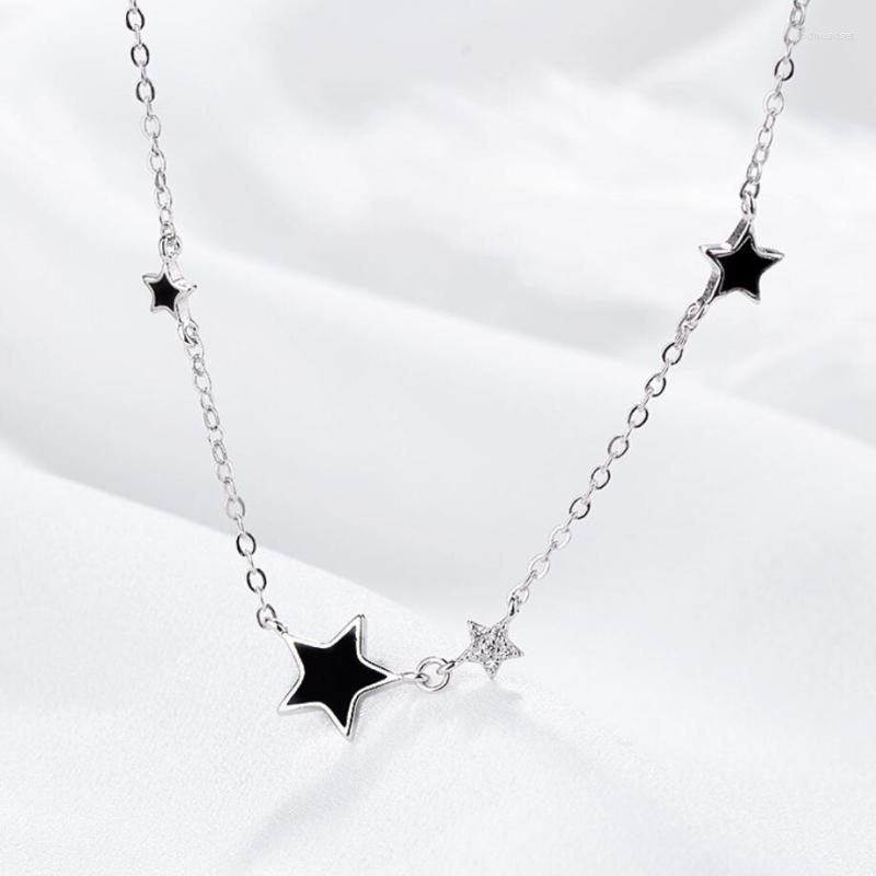 

Pendant Necklaces Sole Memory Simple Fashion Star Zircon Pentagram Silver Color Clavicle Chain Female Necklace SNE385