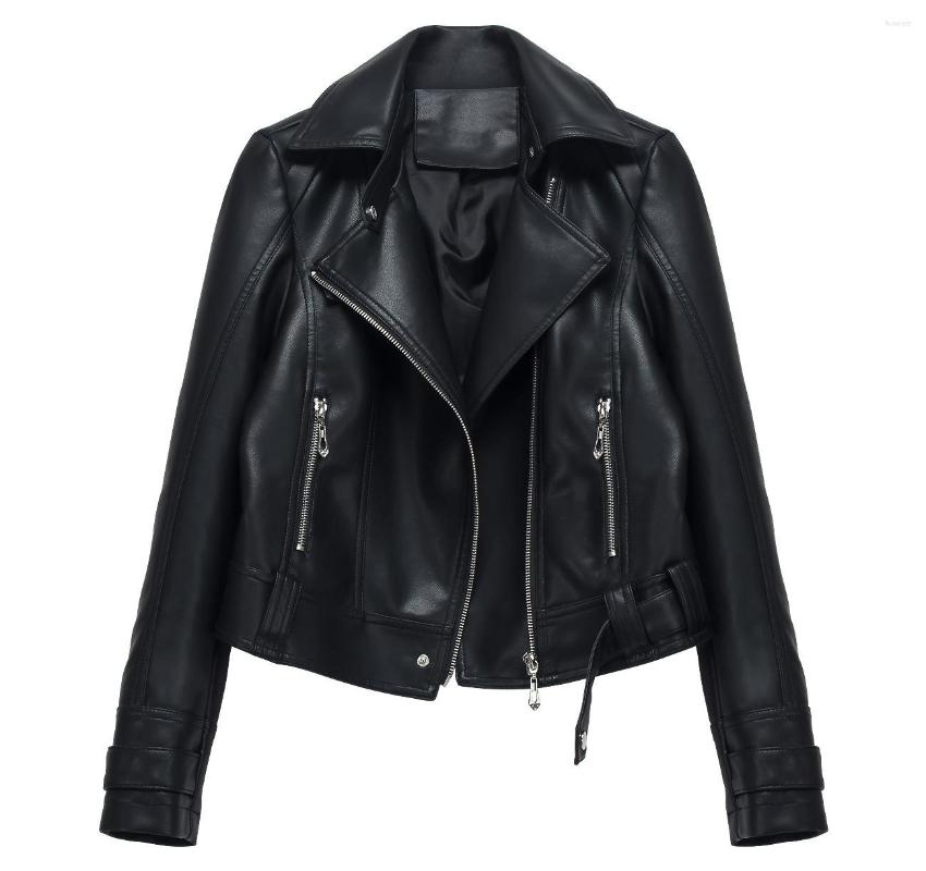 

Women's Leather 2022 Spring And Autumn Korean Version Long Sleeve Short Wild Motorcycle Lapel PU Jacket Slim Women's, Beige