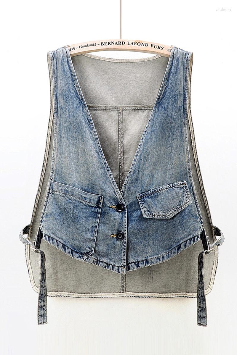 

Women's Vests Denim Vest Female Loose Korean BF Wind Summer Thin Section All-Match Sleeveless Short Jacket Waistcoat Retro Trend Tops H1763, Blue