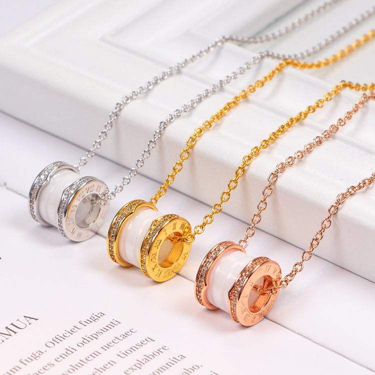 

Fashion Necklace Designer jewelry luxury diamond jewellery Platinum Rose Gold chain White Ceramic spring pendant necklaces wedding Gift for Women wholesale