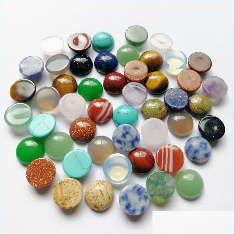 

Stone Natural Stone Round Cabochon Loose Beads Opal Rose Quartz Turquoise Stones Face For Reiki Healing Crystal Necklace Ring Earrrin Dhagd