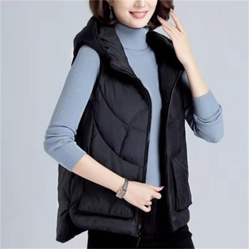 

Women' Vests Fashion Down Cotton Vest Plus Size Women Hooded Coat Autumn Winter Sleeveless Jacket Female Loose Waistcoat Tops 6XL, Black