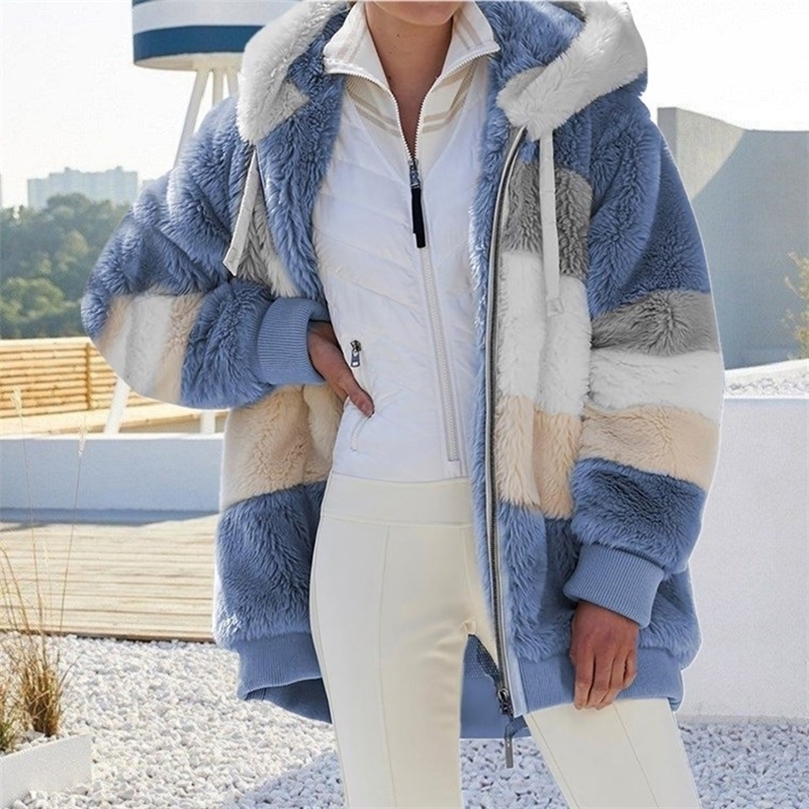 

Womens Hoodies Sweatshirts Women Warm Plush Jackets Autumn Winter Faux Fur Patchwork Oversize Zipper Outwear Ladies Elegant Loose Fleece Hooded Coat Jacket 221010, Pink