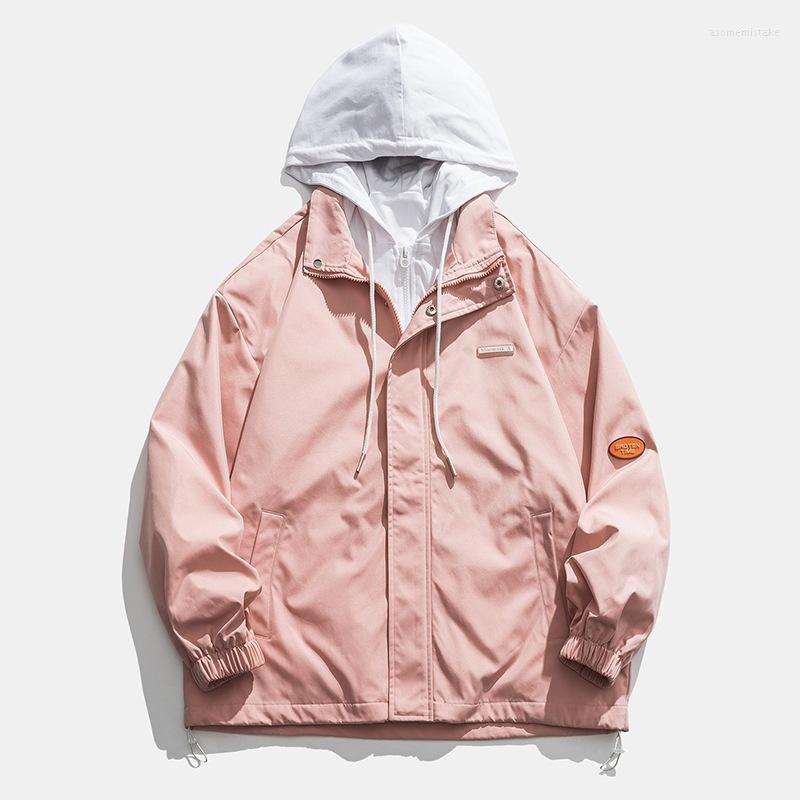 

Men's Jackets Printed Fake Two-piece Hooded Jacket Spring And Autumn Men's Women's Casual Color-blocking Trench Coat Chaquetas, Black