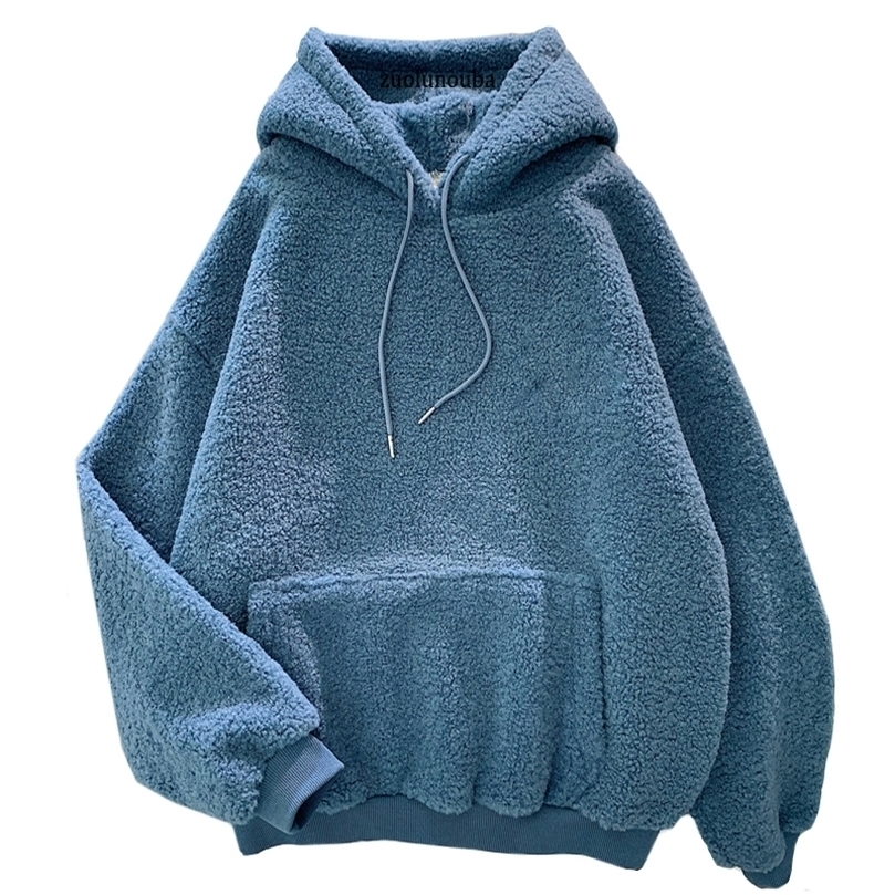 

Womens Hoodies Sweatshirts Autumn Winter Thick Warm Coat Velvet Cashmere Women Hoody Sweatshirt Solid Blue Pullover Casual Tops Lady Loose Long Sleeve 221010