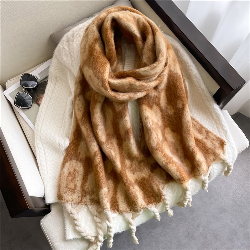 

Scarves Fashion Thick Cashmere Scarf for Women Pashmina Shawl Wrap Neckercheif Winter Warm Poncho Bufanda British Print Bandana Echarpe 221010