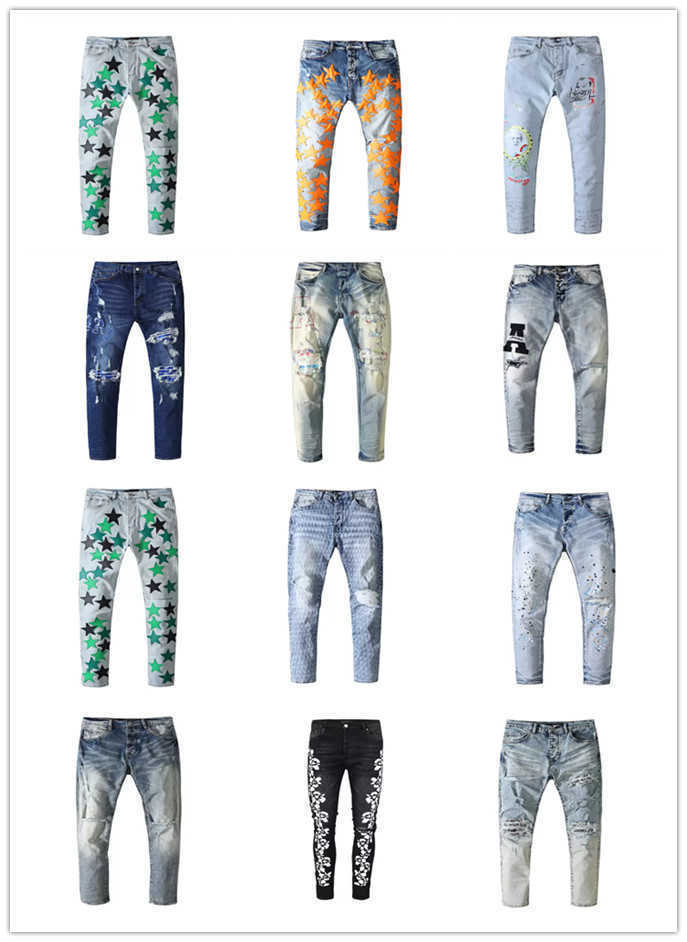 

Summer Popular Mens Jeans Hip-hop Zipper Hole Washed Jean am Pant Men Designer Clothes Long Light Blue Printing High Pants Fashion Holes