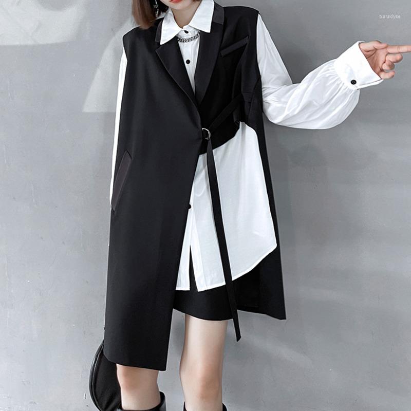 

Women's Vests XUXI Women Suit Vest Streetwear Safari-Style Irregular Fashion Open Stitch Short Coat Spring Autumn 2022 E3206, Black