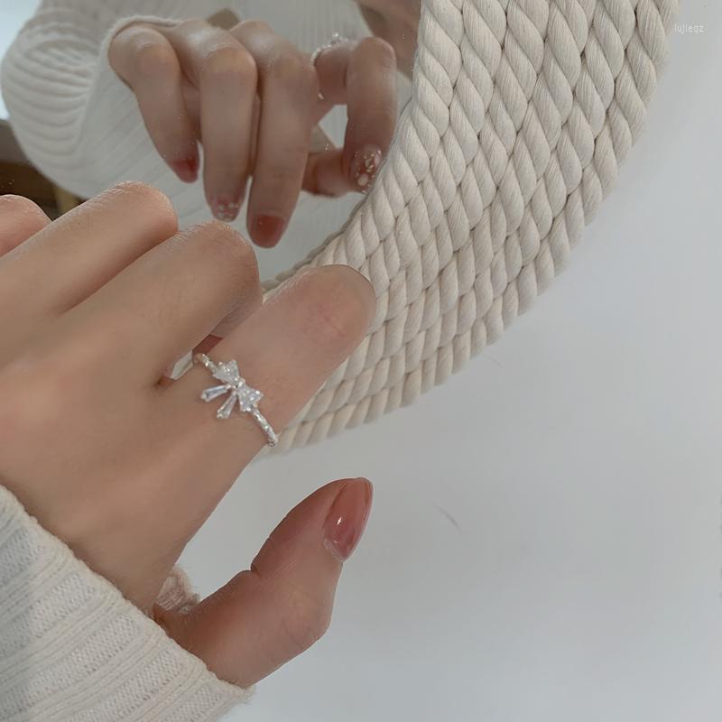 

Wedding Rings Sweet Silver Plated Zircon Bow Ring For Women Open Adjustable Micro Setting Simple Fashion Jewelry