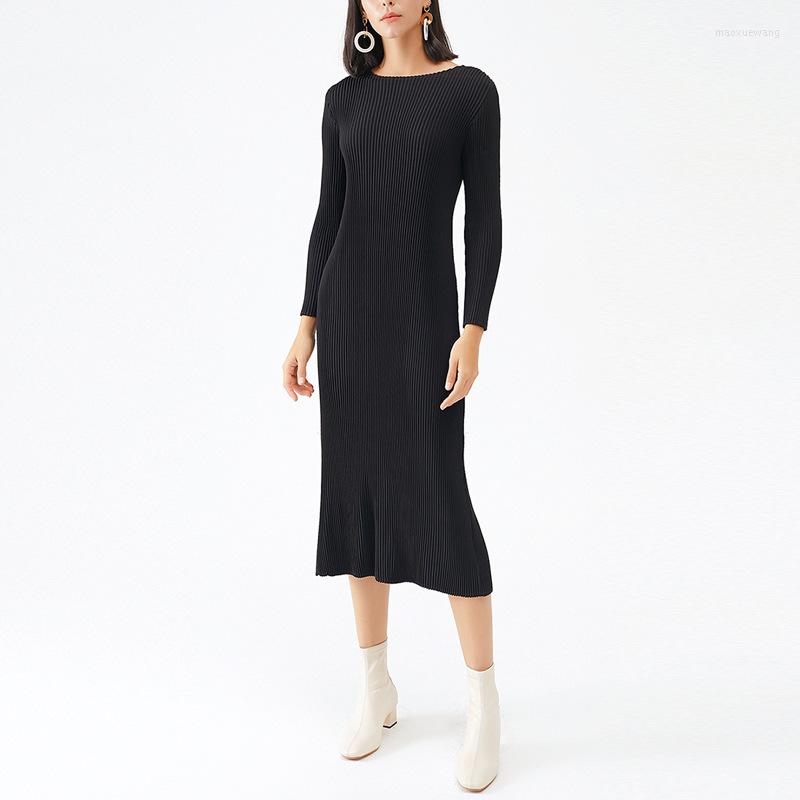 

Casual Dresses Autumn And Winter 2022 Slim Basic High Waist A-line Mid Length Dress, Black
