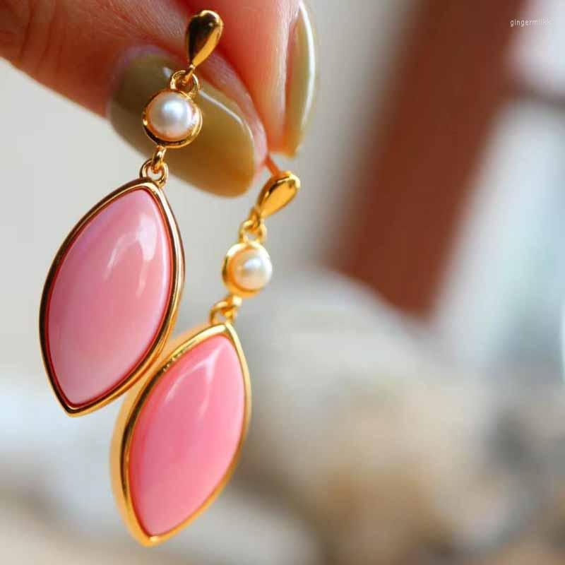 

Dangle Earrings Pink For Women Fashion Original Design Drop-shaped Artificial Fritillary Inlaid Pearl Light Luxury Jewelry