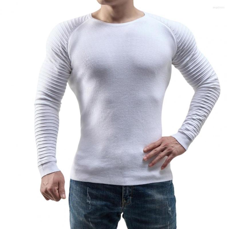 

Men's Sweaters Korean Fashion Men Pleated Knit Pullover Crew Neck Long Sleeve Slim Fit Stripe Applique Sweater Spring/Autumn 2022, Black