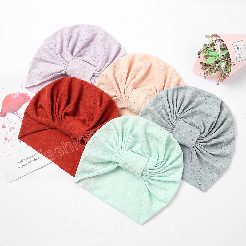 

Newborn Baby Bows Turban Hat Children Vintage Knot Hollow Caps Breathable Girls Boys Beanies Kids Autumn Fashion, Mixed color