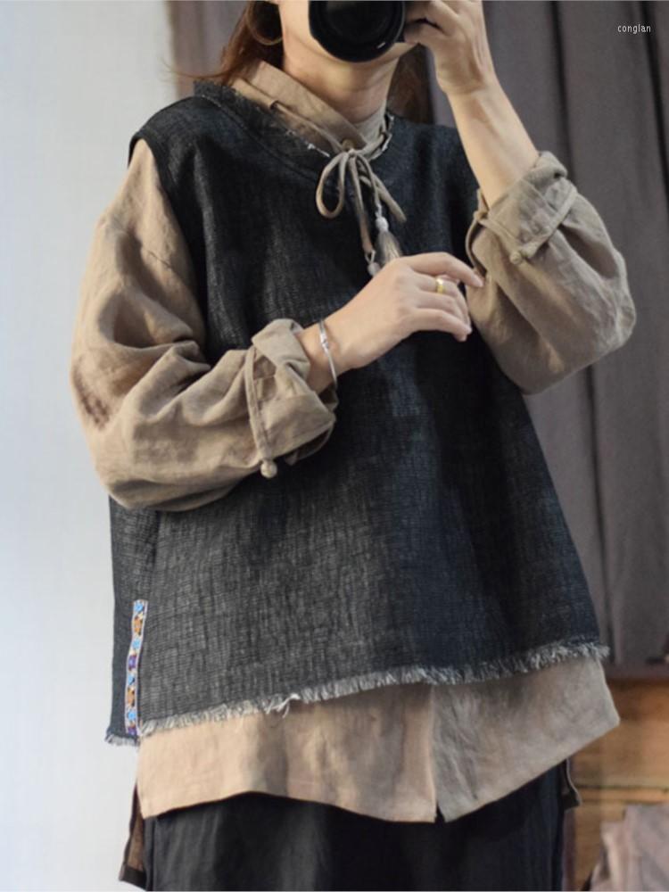 

Women's Vests Women Linen Ripped Vest Ladies Vintage Flax Waistcoat Outwear Female 2022 Spring Autumn, Picture