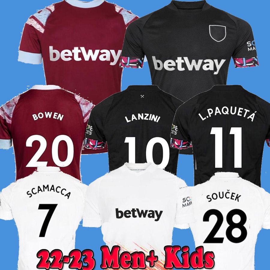 

2023 Aguerd West Hams Soccer Jerseys Paqueta utd Scamacca UNITeD BOWEN RICE Cornet 22 23 BENRAHMA LANZINI ANTONIO Emerson 2022 Jersey Football Shirt Men Kids RICE, Kids 22 23 away