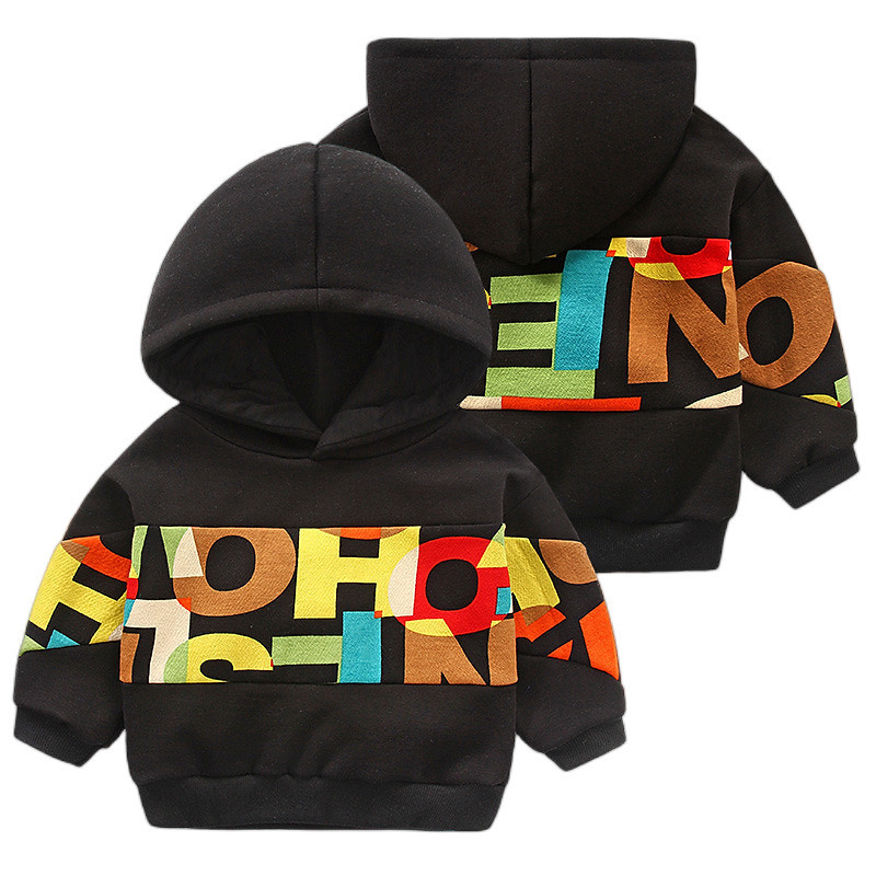 

Pullover Autumn Winter 3 4 5 6 8 10 12 Years Child Outwear Sport Pocket Colorful Letter Print Plus Velvet Hoodies For Baby Kid Boy 221010, Black