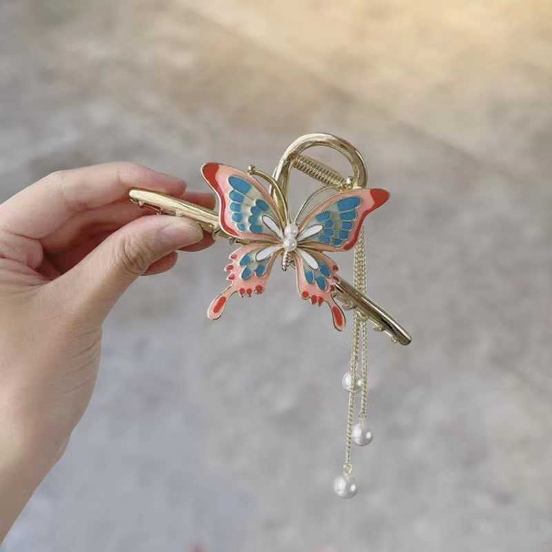 

Hair Clips National Style Painted Butterfly Large Grab Clip Advanced Tassel Hairpin Autumn Elegant Shark Clip