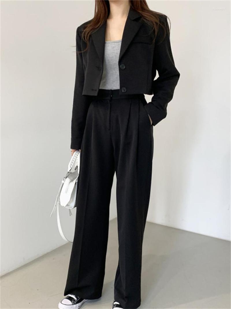 

Women' Two Piece Pants Women' HziriP Chic Autumn Women Pieces Sets Formal Office Lady Elegant 2022 OL High Waist Blazers Loose, Black