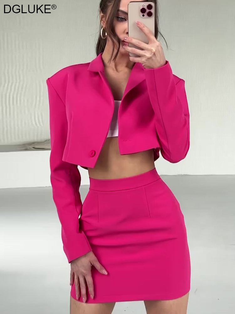 

Two Piece Dress Cropped Blazer Jacket And Mini Skirt Sets Elegant 2 Women Matching Set Long Sleeve Fall Winter Suit 221010, Rose