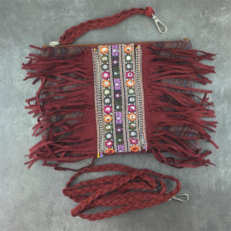 

Cosmetic Bags Boho Shoulder Bag Women Chic Bohemian Gypsy Aztec Ibiza Tribal Cotton Pom Cute Small Flap Zipper Purse, Brown