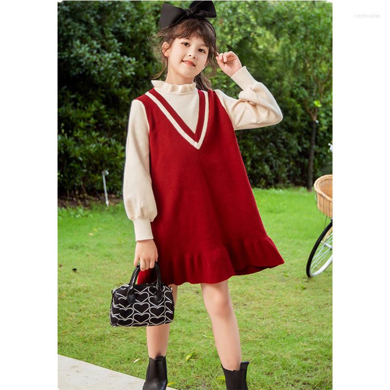

Girl Dresses Girls Sweater 2022 Spring Autumn Korean Version Long Sleeve Stitched Thick Warm 4-13Y F0199, Black