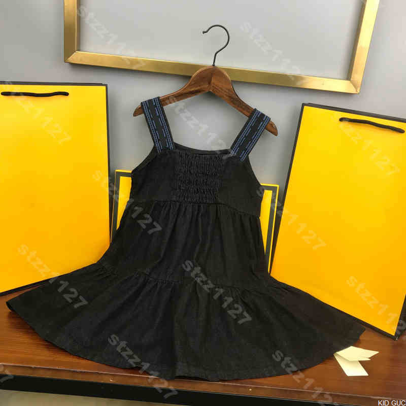 

DHL fashion girl slip Denim dress designer simple solid color baby clothes child A-line dresses shirt designer skirt ribbon f..di summer kidsRYG7