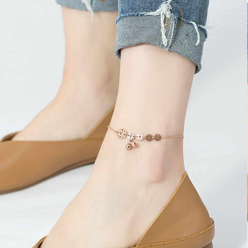

Anklets Simple Lucky Ancient Coin Titanium Steel Anklet Personality Bell Female Sexy Net Red Copper Bracelet