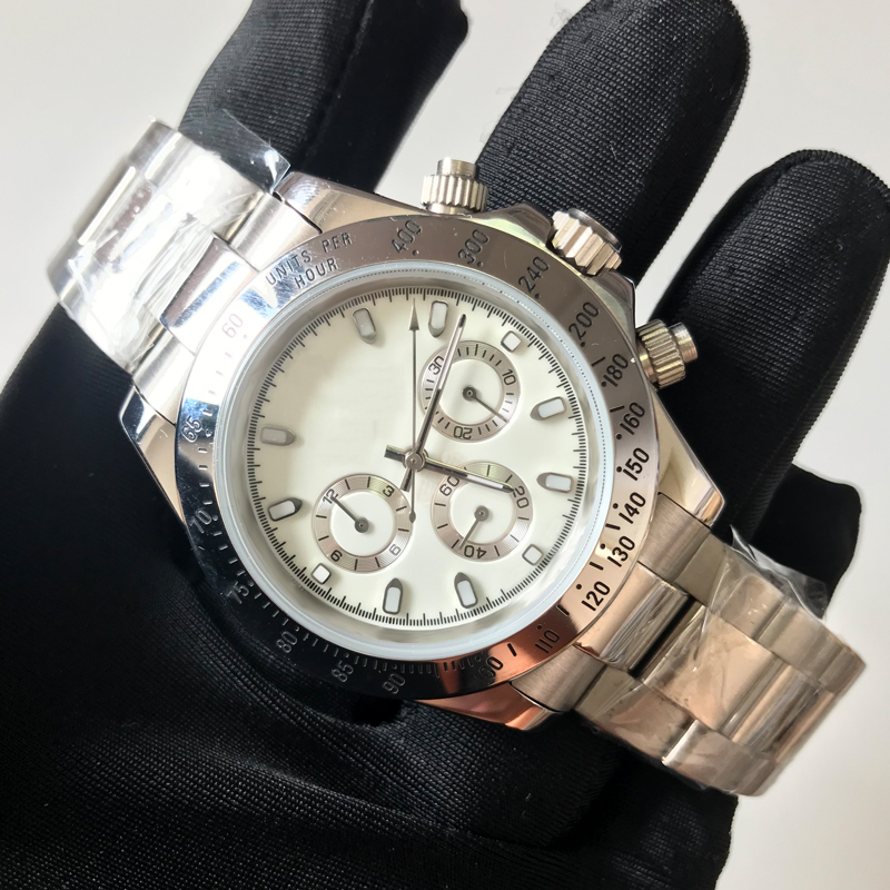 

Mens watch Silver case AAA watches 40mm luxury sapphire automatic mechanical stainless steel white dial all sub dials moves wristwatches