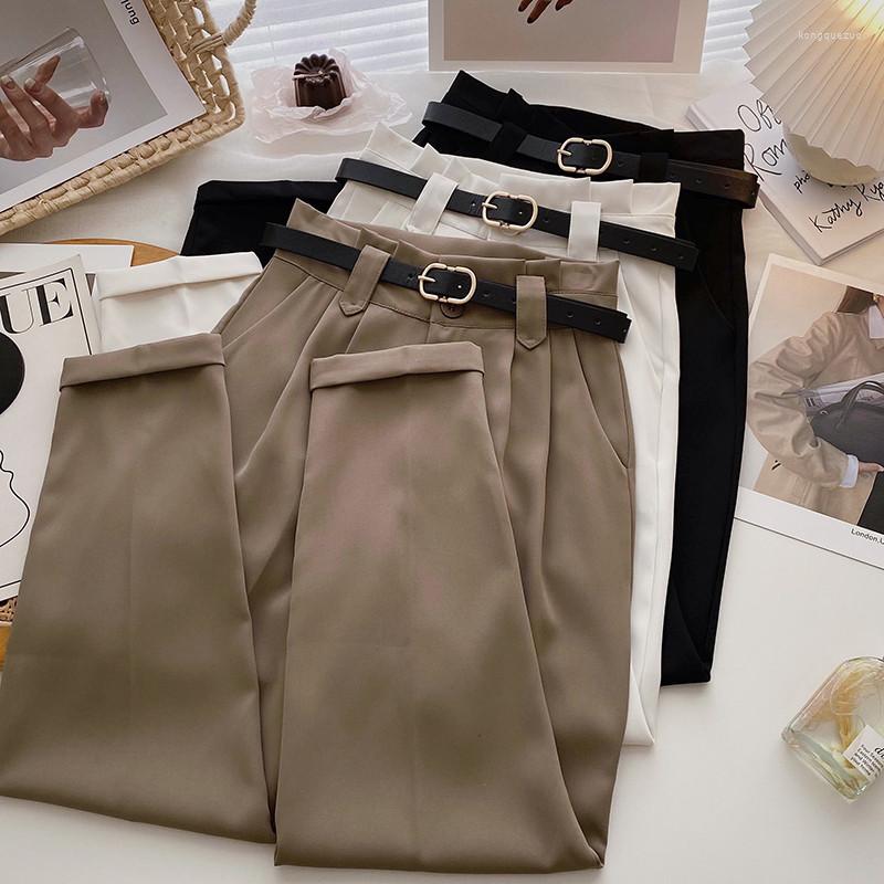 

Women' Pants With Belt 2022 Spring Autumn Crimping Work Leisure Suit Women High Waist Casual Trousers Office Ladies Long Harem, Black