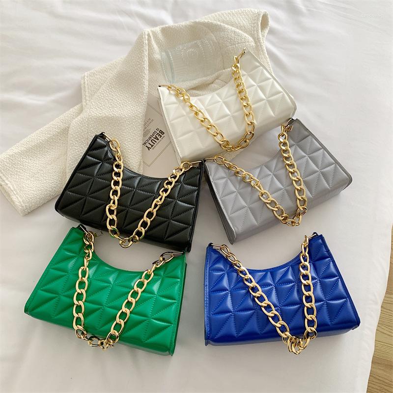 

Evening Bags Fashion Simple Underarm Shoulder For Women Plaid PU Leather Armpit Handbags Purse Female Design Pouch Hobo Bag, White