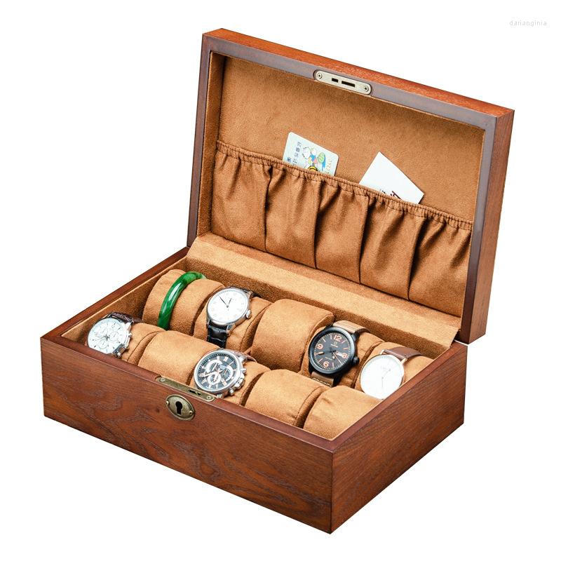 

Watch Boxes Fraxinus Mandshurica Natural Wood Box Lock Skylight Bracelet Necklace Cufflink Ring Jewelry Display Storage