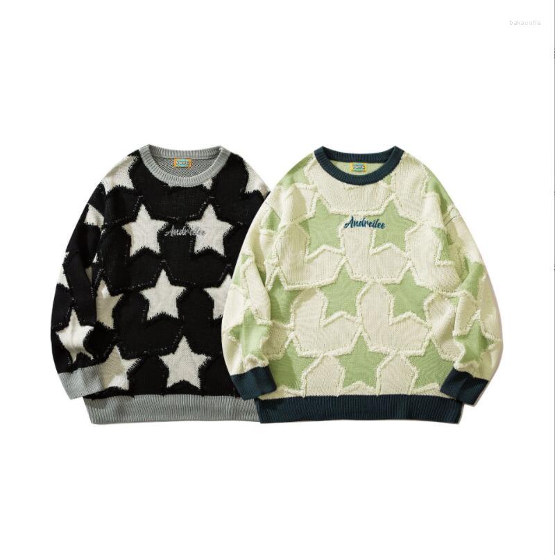 

Men' Sweaters 2022 Men Knitted Jumper Hip Hop Star Heart Patchwork Streetwear Harajuku Loose Fashion Casual Male Pullovers W204, Black