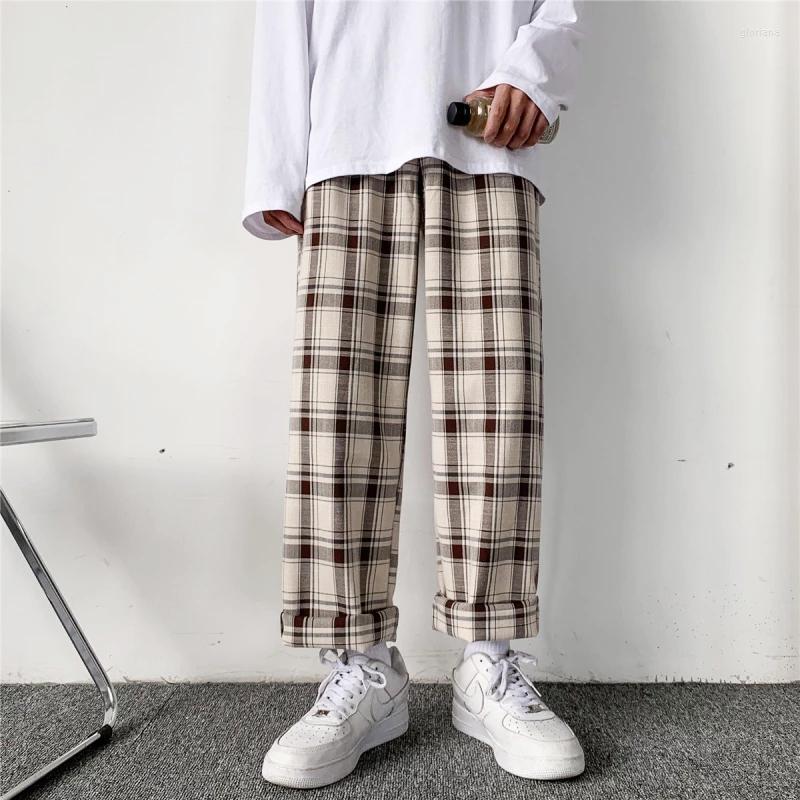 

Men's Pants Black White Plaid Men Ins Checked Trousers Male Streetwear Fashion Bottoms Summer Couple Wide Leg High Waist Draped