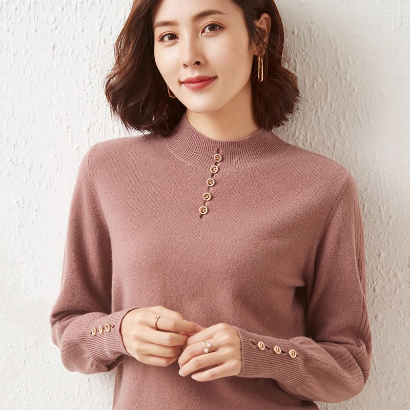 

Women' Sweaters 2022 Autumn Winter Pure Wool Sweater Women' Half High Neck Raglan Sleeve Cashmere Knit Pullover Korean Loose Base, Khaki