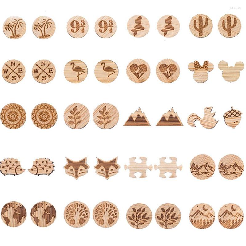 

Stud Earrings Bohemia Brown Wood Round Ear Post Animal Pattern Natural Wooden For Women Jewelry Gifts 1 Pair