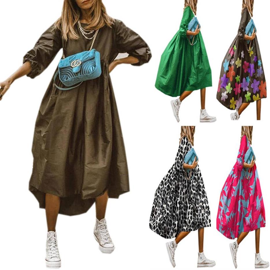 

Fashion Womens Plus Size Casual Dresses Leopard Print Loose Elegant Half Sleeve Dress for Ladies Round Neck Button Back Autumn Hi-2342, Black