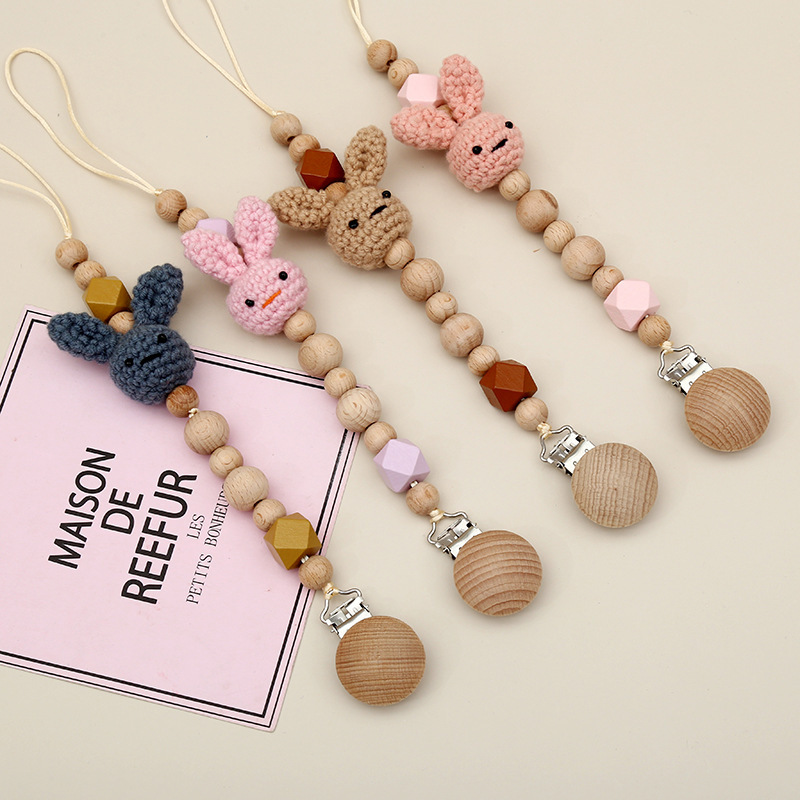 

Baby Pacifier Clips beech Pacifiers Soother Cartoon rabbit woodiness Holder Beaded Clip Chain Nipple Teether Dummy Strap Chains Kids Chew Toys