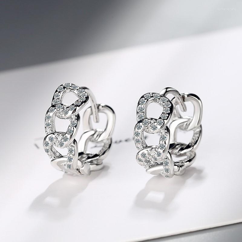 

Hoop Earrings Elegant 925 Silver CZ Cuban Chain Link Huggie For Women Girl