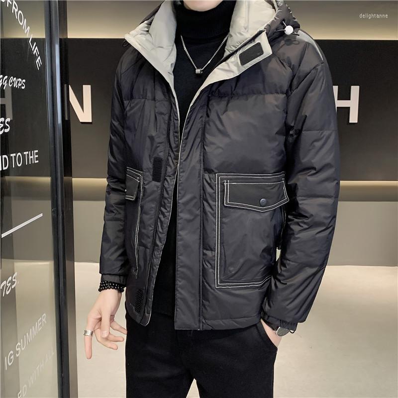 

Men's Down 2022 Winter White Duck Jackets Men Thick Warm Hooded Parkas Short Casual Streetwear Coats Waterproof Outdoor Tops
