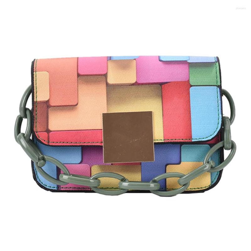 

Evening Bags Women Female Bag Rainbow Thick Chian Small Square Fashion Causal Shoulder Messenger Luxury Handbags Designer, Green