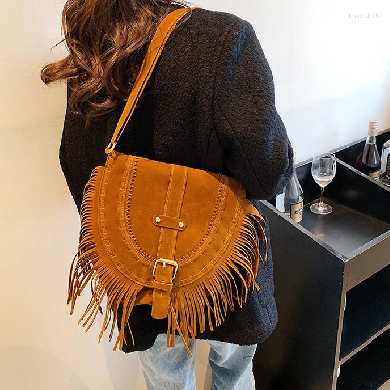 

Evening Bags Retro Tassel Design Ladies Shoulder 2022 Fashion Shopping Crossbody Bag For Women Casual Trend Saddle Handbags Female, Black