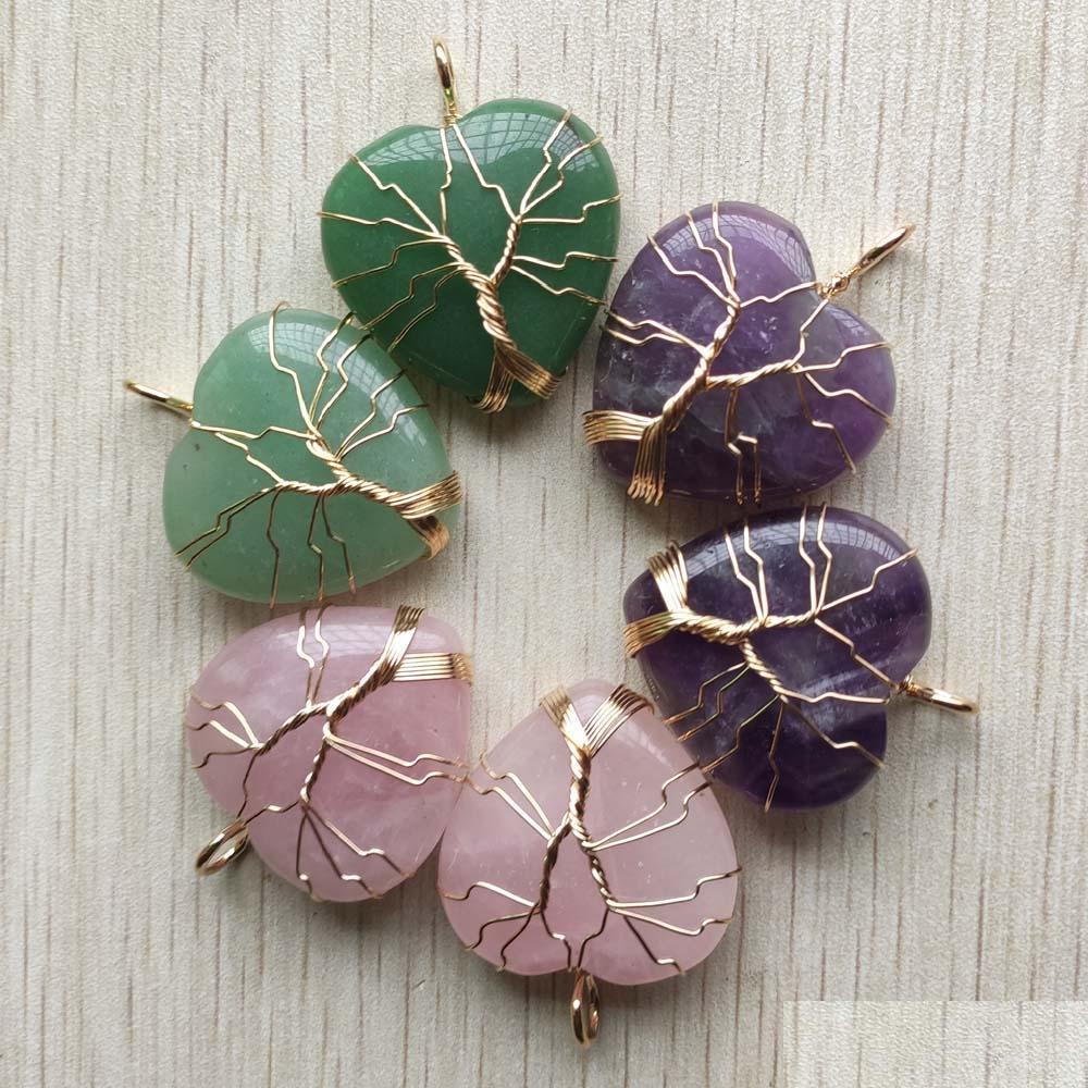 

Charms Natural Amethyst Stone Charms Tree Of Life Golden Wire Wrapped Love Heart Healing Pendants For Jewelry Marking Wholesale Drop Dhnrc